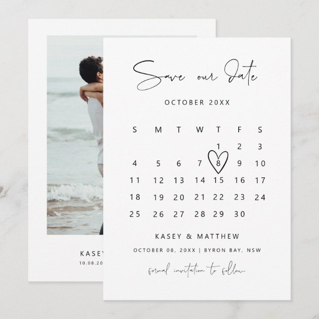 Convite de Save the Date com foto de calendário mi (Frente/Verso)
