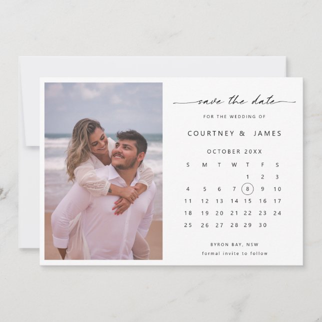 Convite de Save the Date com foto de calendário mi (Frente)