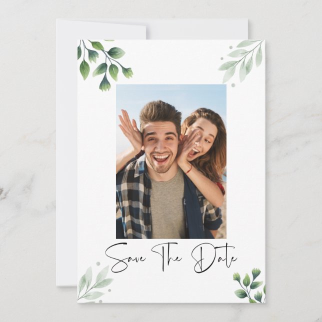 Convite de Save The Date com Foto de Folhagem (Frente)