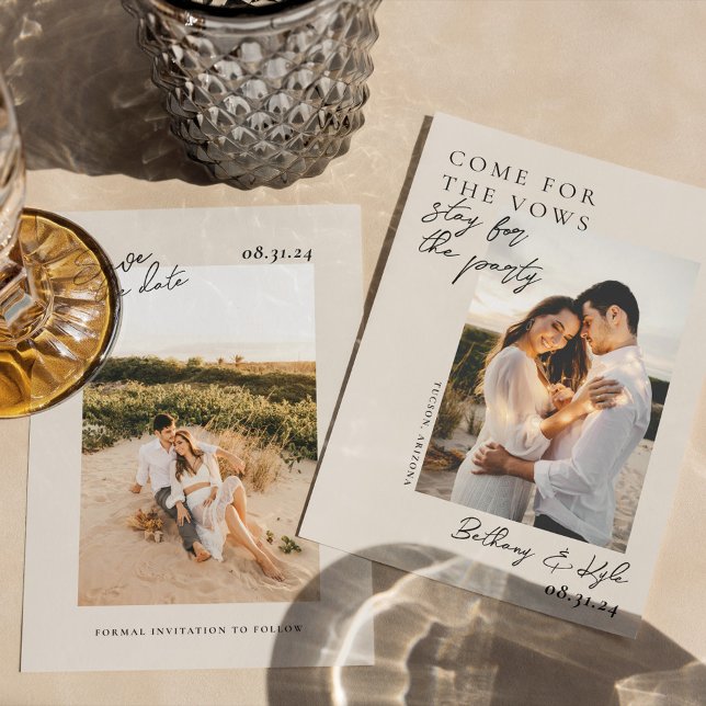 Convite de Save The Date com Foto e Tom Neutro e D (Criador carregado)