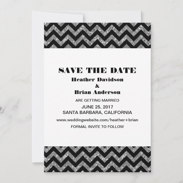 Convite de Save the Date com Glitter Chevron, Prat (Frente)