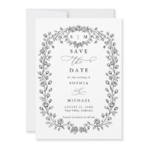 Convite de Save The Date de Arte de Linha Floral