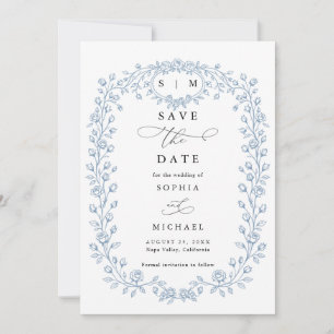 Convite de Save The Date de Arte Linear Floral Azu
