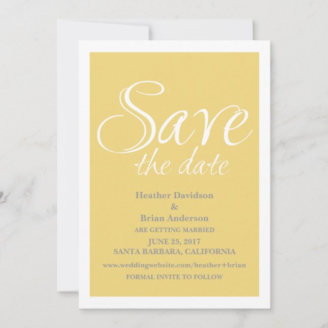 Convite de Save the Date de Caligrafia, Amarelo (Frente)