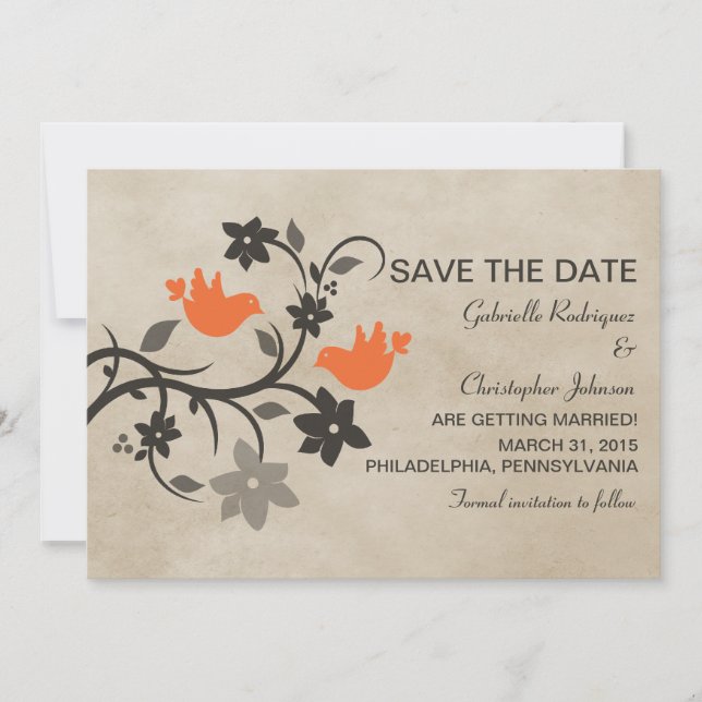 Convite de Save the Date de Casal de Beija-flores  (Frente)