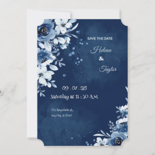 Convite de Save The Date de Casamento Azul Elegant