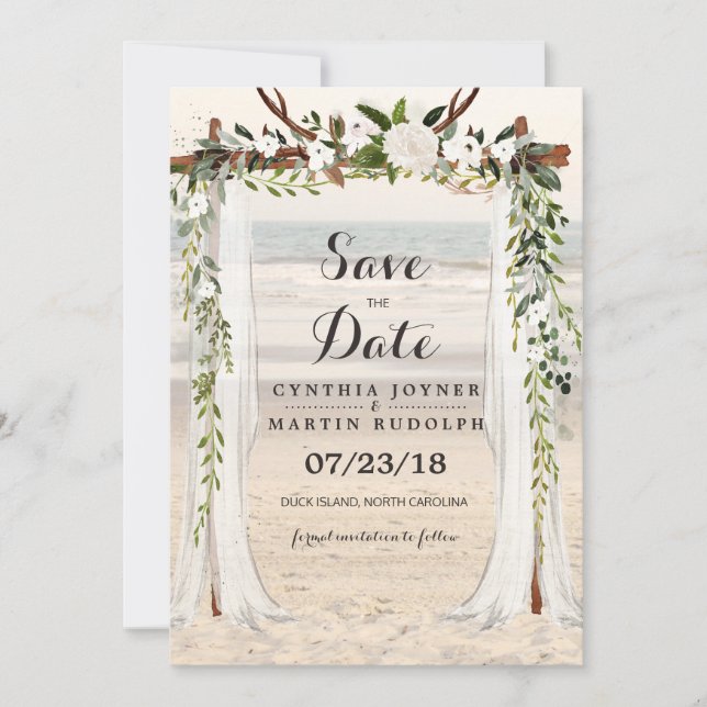 Convite de Save the Date de Casamento Beach Arbor (Frente)