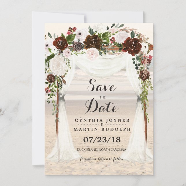 Convite de Save the Date de Casamento Beach Arbor (Frente)