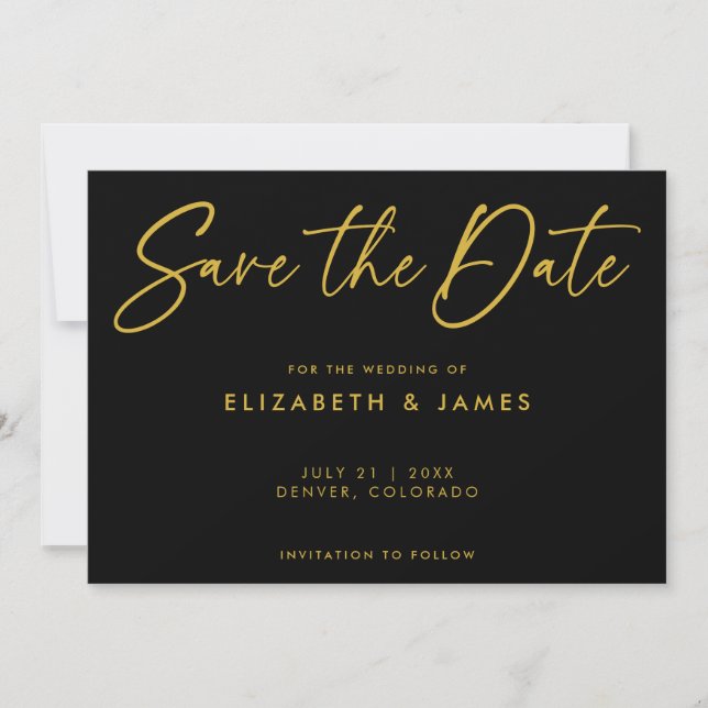 Convite de Save The Date de casamento preto modern (Frente)