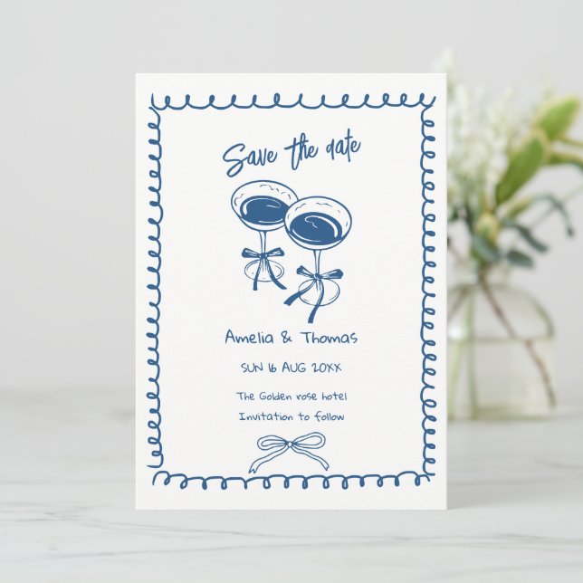 convite de save the date de coquetel caprichoso (Em pé/Frente)