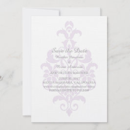 Convite de Save the Date de damasco sutil roxo