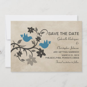 Convite de Save the Date de Flor de Pássaros Azuis