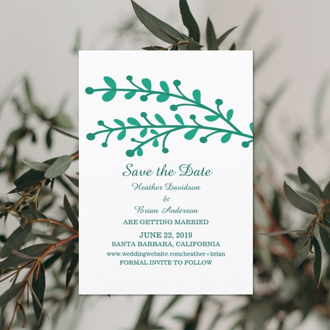 Convite de Save the Date de Folhagem Simples Verde (Criador carregado)