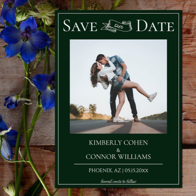 Convite de Save the Date de Foto Moderno Verde Esm (Emerald Green Modern Photo Save the Date)