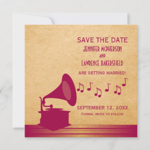 Convite de Save the Date de Gramofone Vintage Fúcs