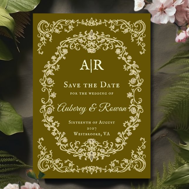 Convite de Save the Date de Monograma Floral Vinta (Criador carregado)