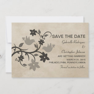 Convite de Save the Date de Noivos com Flores Cinz
