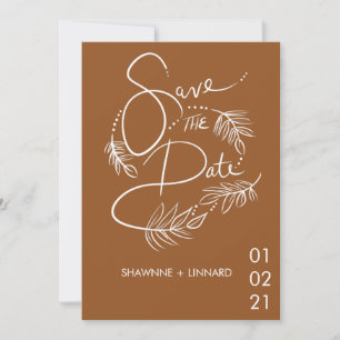 Convite de Save the Date de Terracota Marrom Boho 