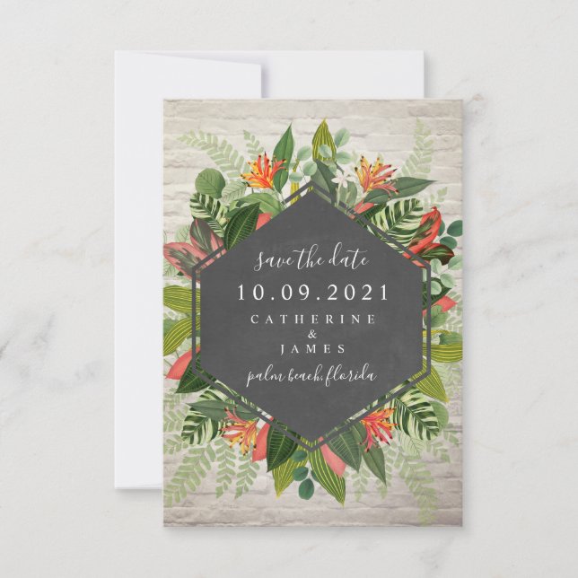 Convite de Save The Date de Tijolo Botânico Tropic (Frente)