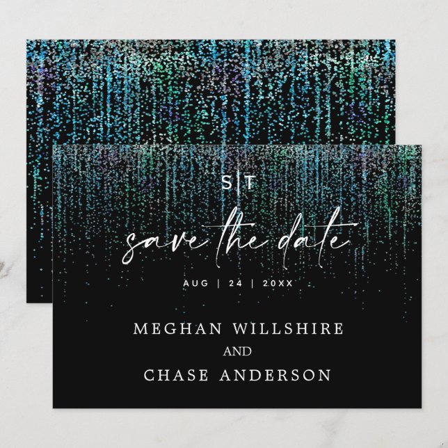 Convite de Save the Date Edgy Moderno em Verde Águ (Frente/Verso)