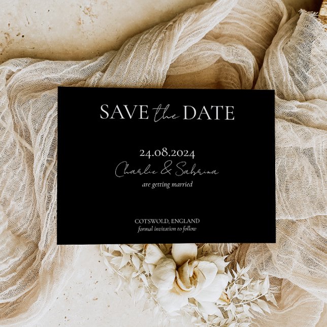 Convite de Save the Date Elegante em Preto Gótico (Criador carregado)