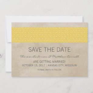 Convite de Save the Date em Damask Rústico Amarelo