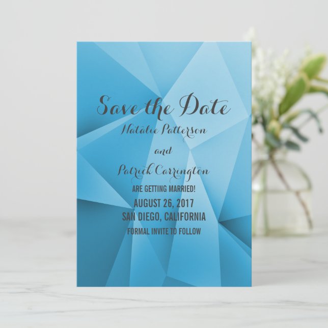 Convite de Save the Date em Tons de Joia Safira (Em pé/Frente)