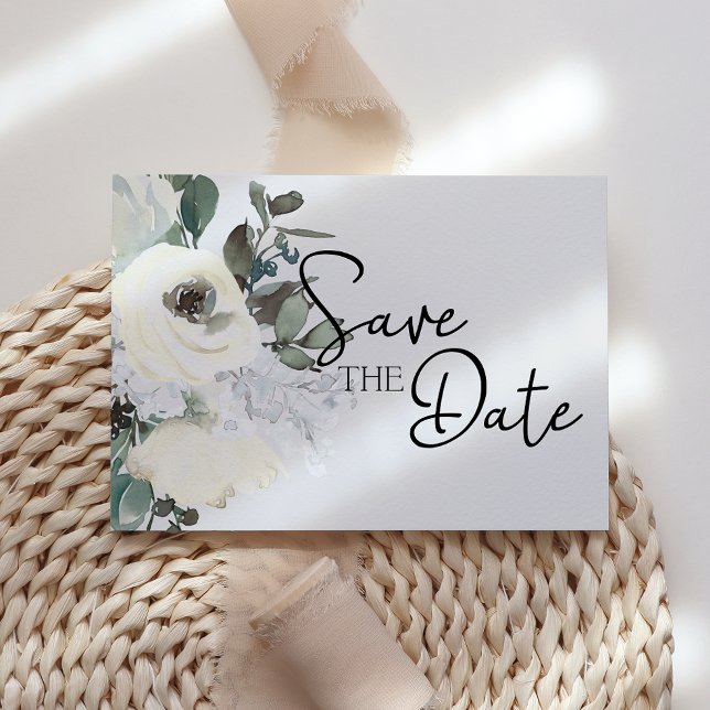 Convite de Save The Date Floral Aquarela Branco Ma (Criador carregado)