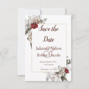 Convite de save the date floral aquarela vermelha 