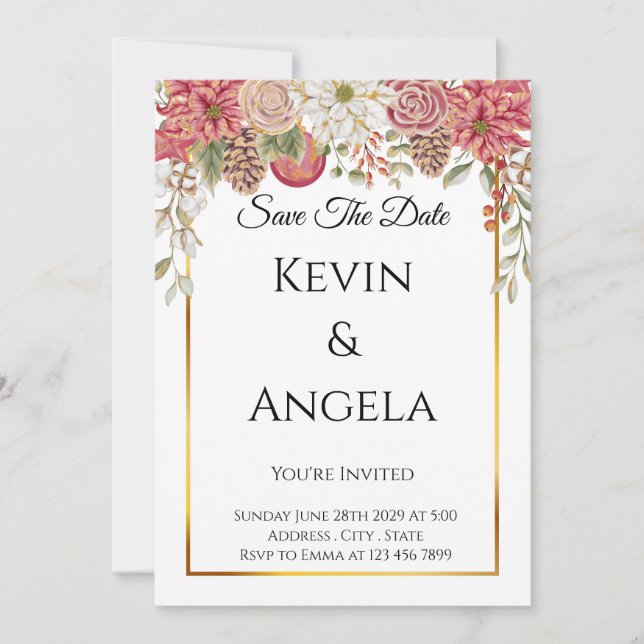 Convite de Save The Date Floral Elegante (Frente)