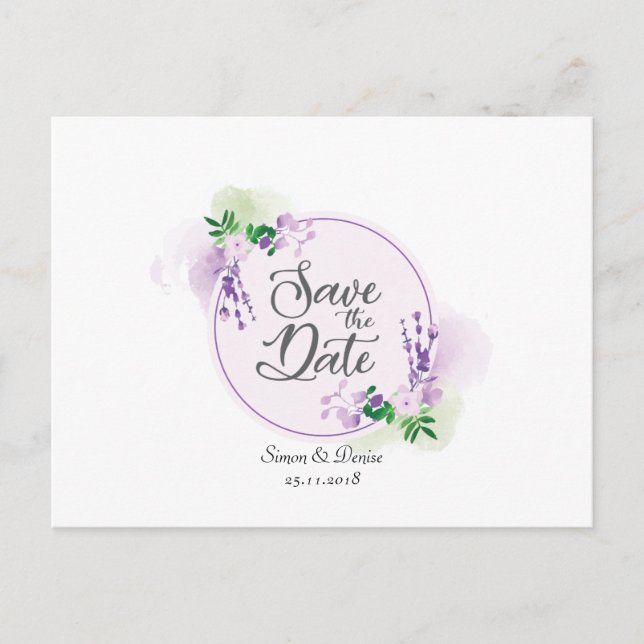 Convite de Save the Date Floral Lavanda (Frente)