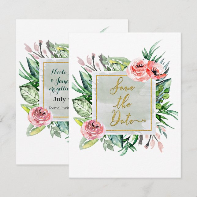 Convite de Save the Date Floral Moderno Elegante (Frente/Verso)