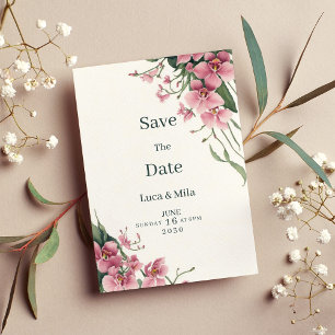 Convite de Save the Date floral orquídea rosa ment