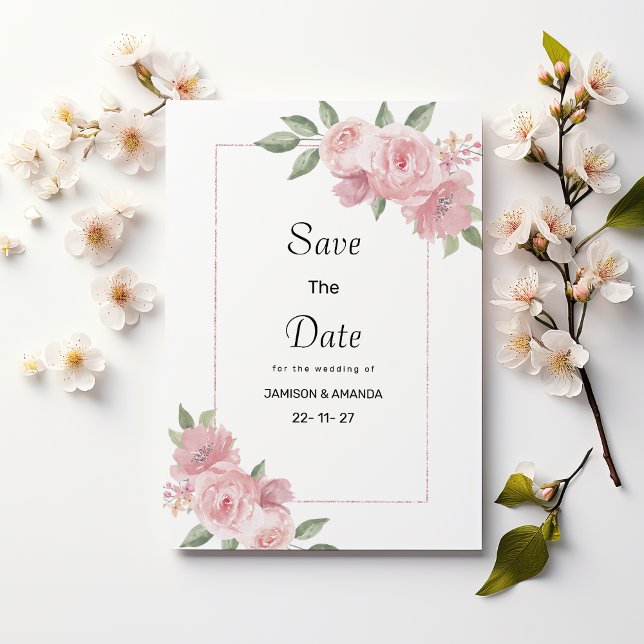 Convite de Save The Date floral pastel rosa menta  (Botanical mint pastel pink floral Save The Date)