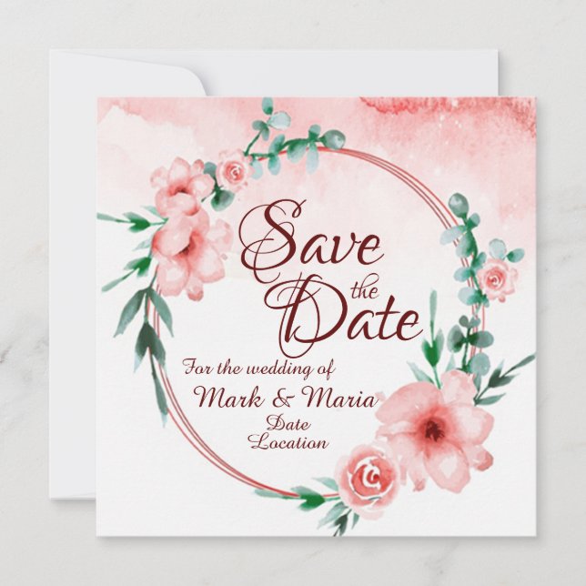 Convite de Save the date floral rosa (Frente)