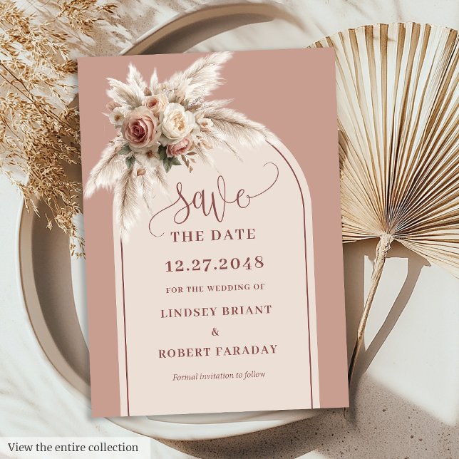 Convite de Save the Date Floral Rosa Po dusty Mode (Modern Arch Dusty Pink Floral Save the Date Invite)