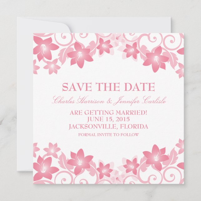 Convite de Save the Date Floral Simples Rosa (Frente)