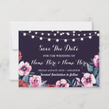 Convite de Save The Date Flores Rosa Azul Marinho 