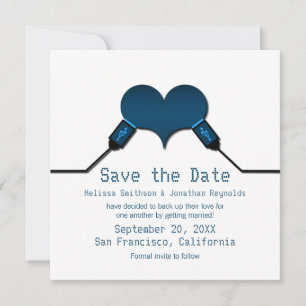 Convite de Save the Date Love Connection USB, Azul