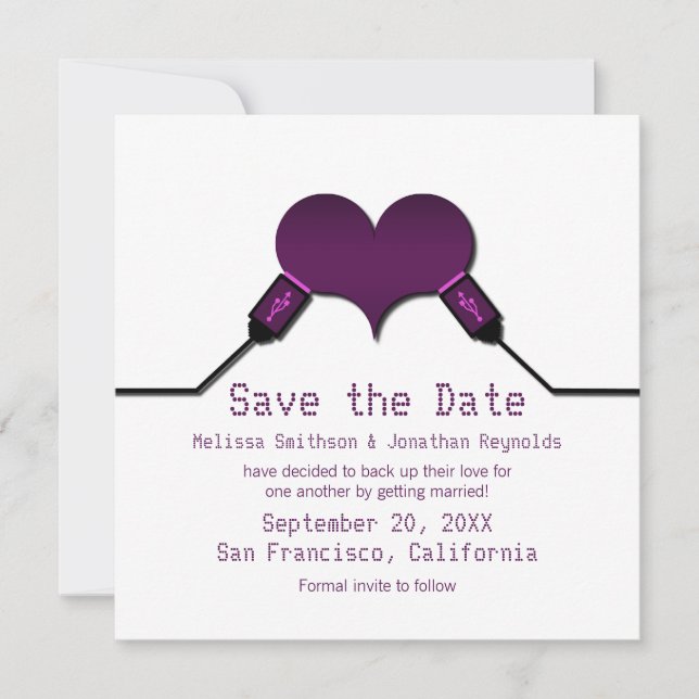 Convite de Save the Date Love Connection USB, Roxo (Frente)