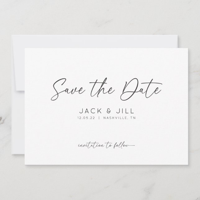 Convite de Save The Date Minimalista Branco (Frente)