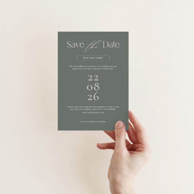 Convite de Save the Date Moderno em Verde Sage (Criador carregado)