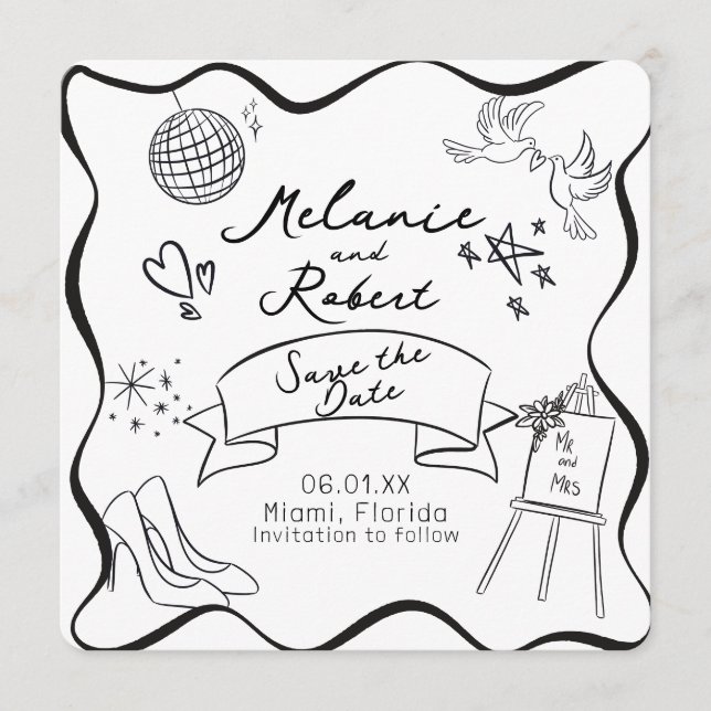 Convite de Save the Date Moldura Preta e Branca co (Frente)