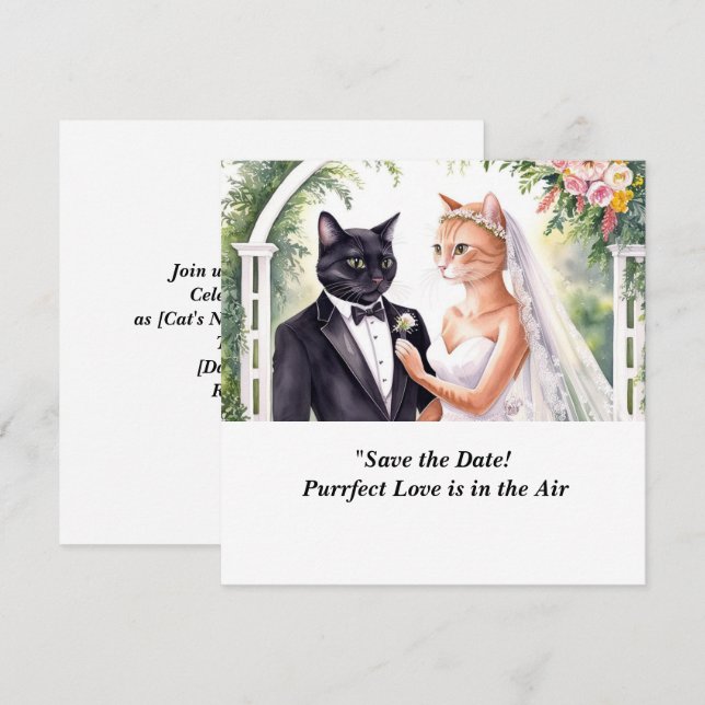 Convite de Save the Date para casamento de gato  (Frente/Verso)