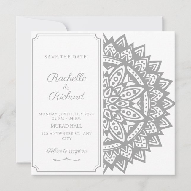 Convite de Save The Date Preto e Branco (Frente)