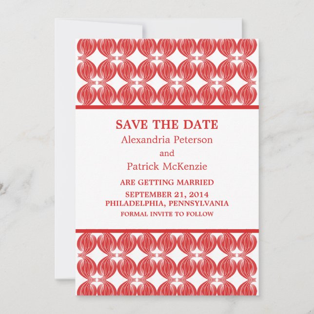 Convite de Save the Date Red Modern Deco (Frente)
