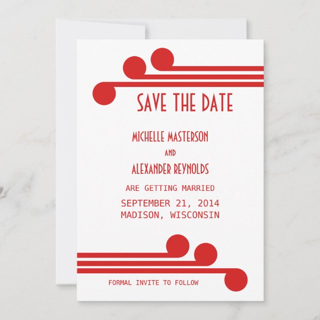 Convite de Save the Date Red Simple Deco Chic (Frente)