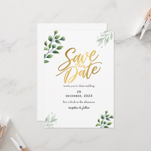 Convite de Save The Date Romântico com Verdura (Frente/Verso In Situ)