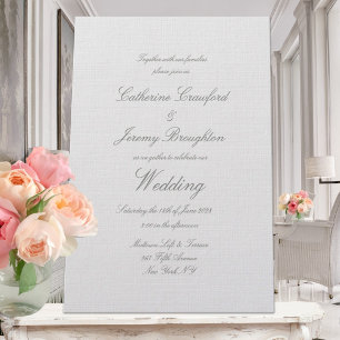 Convite de Script de Casamento de Cinza Linen de P