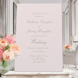 Convite de Script de Casamento Linen Cor-de-Rosa C